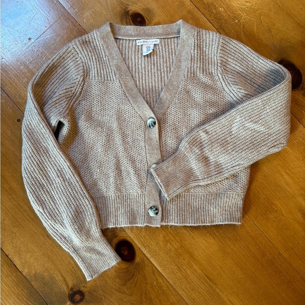 Sincerely Jules Tan Cropped Cardigan Sweater